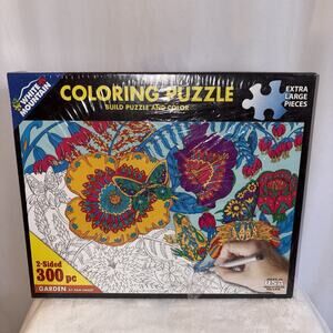 White Mountain Garden Coloring Puzzle 2 Sided 300 Pc. New